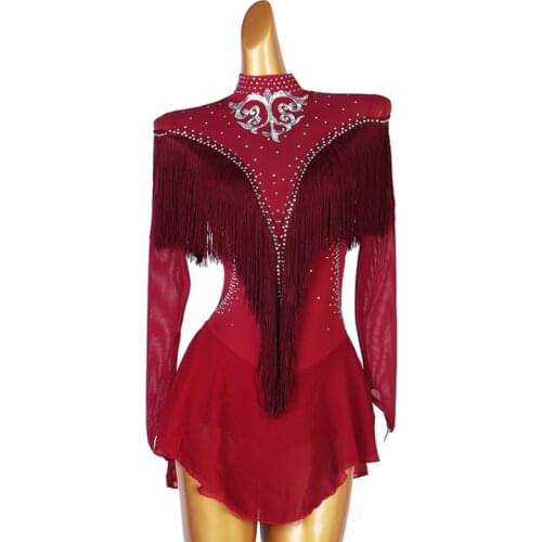 Red Figure Skating Dress Women girl Ice Skating Dress Gymnastics Costume custom rhinestone royal blue B069