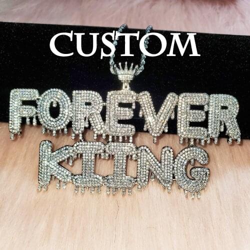 Hip Hop Custom Name Cubic Zircon Crown Drip Iced Out Bubble Letters Chain Pendants&Necklaces Mens Jewelry Stainless Steel Chain