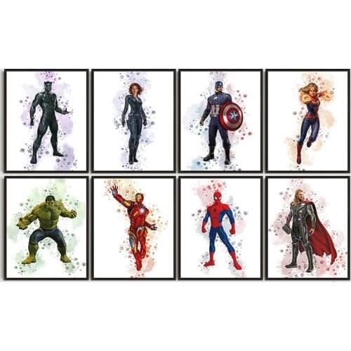 Marvel Avengers Watercolor Canvas Art Paintings Guardians of The Galaxy Poster and Print Wall Art Picture for Home Decoration