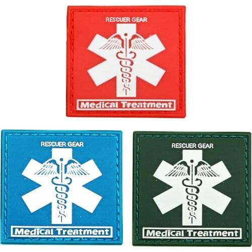 MEDICAL TREATMENT 3D PVC Rubber Hook Patch RESCUER GEAR Emblem DIY Patches for Clothing Backpack Uniform Tactical Badge