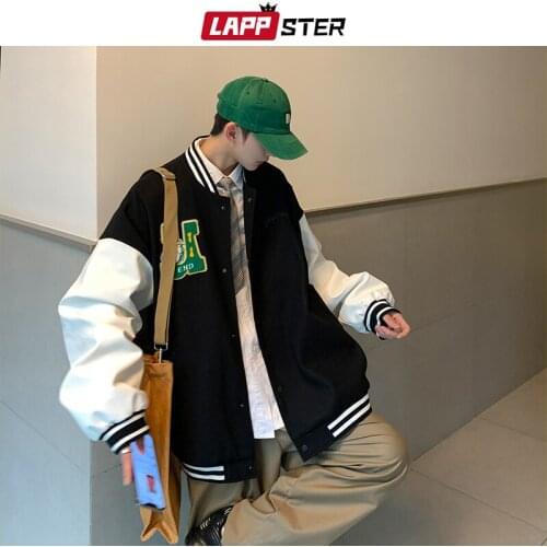 LAPPSTER Men Patchwork Harajuku Varsity Jacket 2021 Mens Streetwear Casual Korean Baseball Jacket Male Vintage Y2k Windbreaker