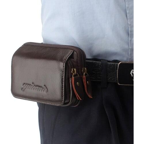 Men Genuine Leather Cell Mobile Phone Case Cover Purse Cigarette Money Hip Belt Fanny Bag Waist Pack Father Gift