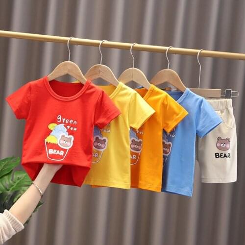 New Summer Kids Cartoon Bear Clothes Sets Baby Boys Girls Ice Cream Print T-shirt+shorts Toddler Casual Suits Infant Clothing