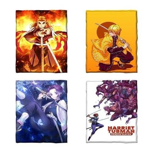 Dropshipping Demon Slayer Throw Blanket Doodle Style Hand Drawn Sketch Abstract Cute Kids Design Warm Microfiber Blanket