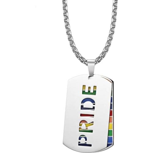 Fashion Dog Tag Pendant Necklaces for Men Rainbow PRIDE Lala Gay Stainless Steel Necklace Male Jewelry 24Inch