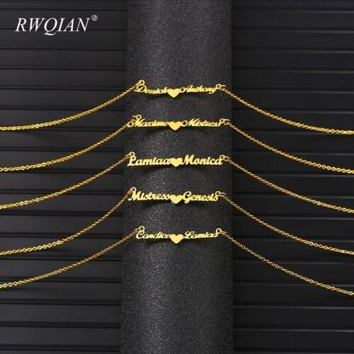 Personalized Two Names Necklace For Women Heart Pendant Choker Custom Nameplate Stainless Steel Chains Necklace Couples Jewelry