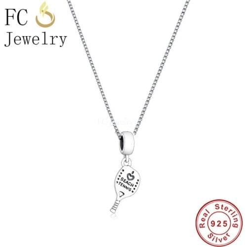 925 Sterling Silver Holiday Beach Style Love Beach Tennis Racket Pendant Necklace For Women Chain Choker Trinket 2021 Summer DIY