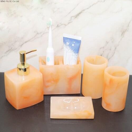 Bathroom Supplies Imitation Ruby Resin Toothbrush Holder Tissue Box Lotion Bottle Storage Tray Bathroom Decoration Accessories