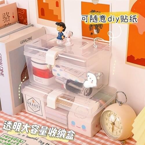 Transparent Hand Storage Box for School Desk Memo Pad Pencil Stationery Organizer Square Storage Box