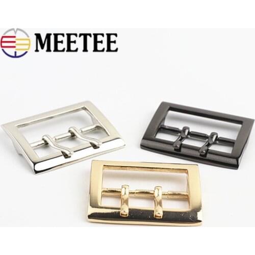 Meetee 5/10pcs 32mm Square Double Pin Buckle Metal Belt Buckles DIY Bag Decoration Button Strap Adjust Clasp Clip Hook Accessory