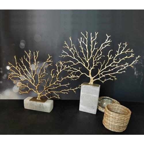 Luxury Golden Sea Tree Brass With Natural Spar Base Desktop Decor Furnishings Living Room Office Hotel Soft Decor Ornaments Gift