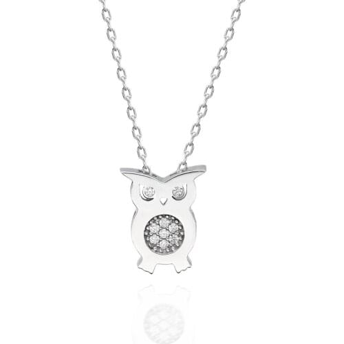 Certified Swarovski Cubic Zirconia Owl 925 sterling Silver Necklace