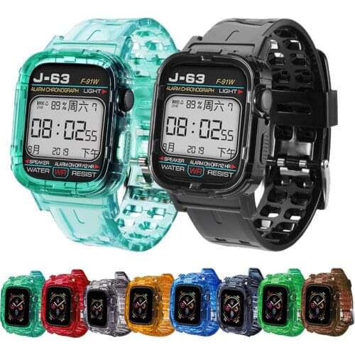 Case Strap For Apple Watch Band 44 MM 40MM Soft transparent silicone Watch Bumper Band Bracelet for iWatch Series 5 4 3 38 42mm