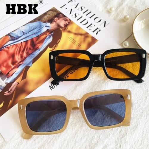 HBK New Square Sunglasses Men Women Small Fashion Vintage High Quality Rectangle Brand Designer Sun Glasses Hip Pop Brown Red