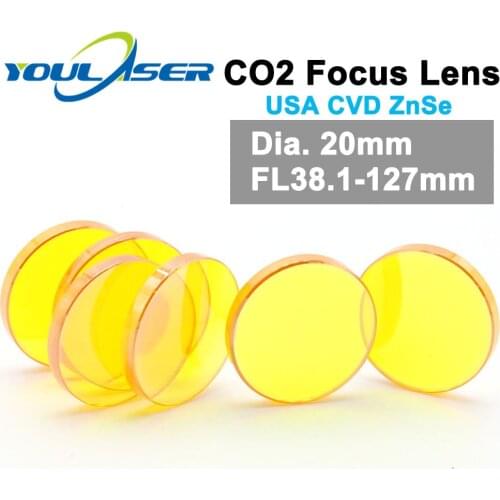 USA CVD Co2 Laser Focus Lens 20mm Diameter FL 38.1 50.8 63.5 76.2 101mm ZnSe laser Lens For Engraving And Cutting Machine
