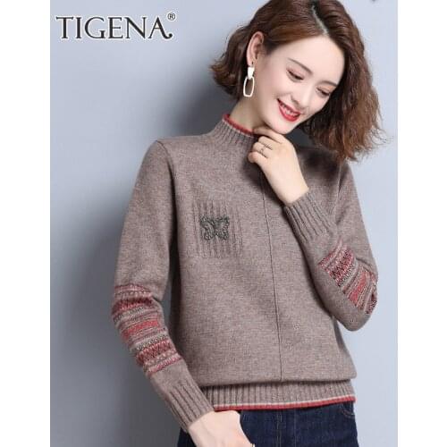 TIGENA Elegant Autumn Winter Women Sweater 2021 New Vintage Long Sleeve Warm Pullover Sweater Female Knitted Tops Jumper Outwear