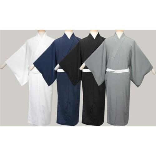Mens Japanese Kimono Inside Wear Traditional Yukata Long In-Laying Wear 100% Cotton Bathrobe Pajama Cosplay Clothing