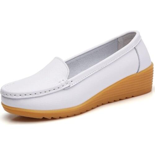 Genuine Leather Womens Height Increasing Shoes Light Breathable Casual Shoes Fashion Simple Trendy Shoes Tendon Sole Shoes