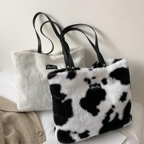 Vintage Animal Pattern Womens Handbag Autumn Winter Plush Shoulder Commuter Bags Casual Travel Shopping Large Capacity Purse