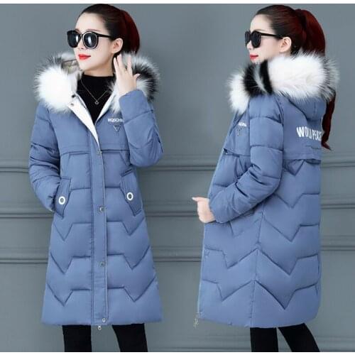 2022 winter women long parka solid thick jacket oversize slim hooded fur collar office ladies coat outwear abrigo mujer invierno
