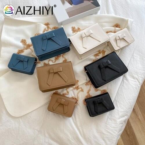 Vintage Women PU Leather Pure Color Bowknot Chain Shoulder Crossbody Messenger Bag Casual Ladies Mini Square Purse