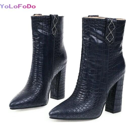 2021 Autumn Winter Women Ankle Boots Brand Design Faux Leather Short Boots Square High Heel Pointed Toe Boots for Women