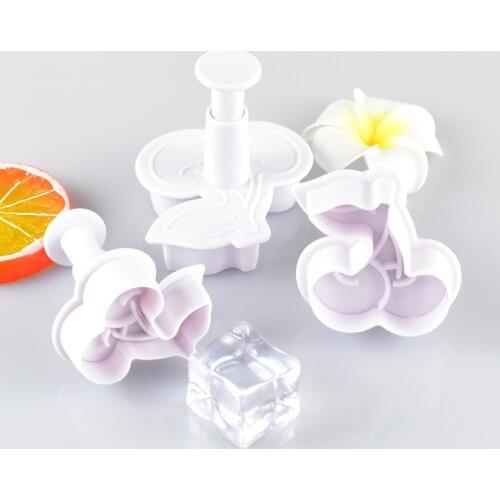 3PCS Cherry Plunger Cookie Cutters Sugarcraft Cake Decorating Tools DIY Cookie Molds Stamper Baking Accessories For kitchen