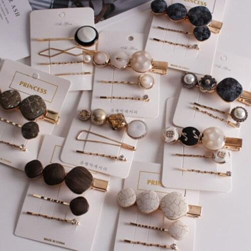 3PCS/Set Vintage Fashion Korean Women Imitiation Pearl Hair Clip Button Hairband Barrette Hairpin Accessories New arrival