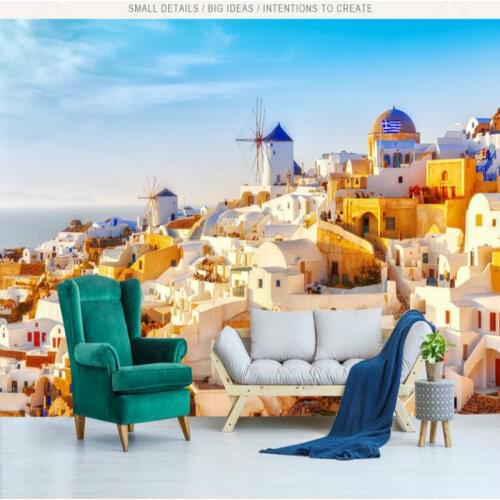3d Wallpaper Living Room Home Improvement Modern Wallpaper Background Wall Painting Mural Silk Paper Greek Santorini Love Sea