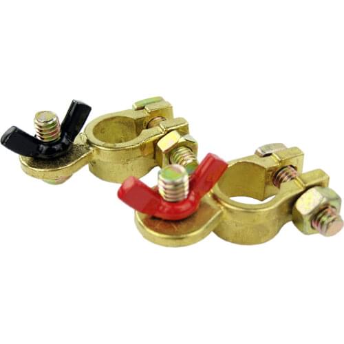 Car Battery Terminal Marine Brass Clip Connector Positive Negative Wing Nut Pair