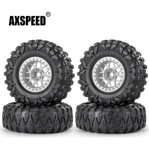AXSPEED Silver Metal 2.2 inch Beadlock Wheel Rims Hubs with 120mm OD Rubber Tires for Axial Wraith TRX-4 1/10 RC Model Car Part