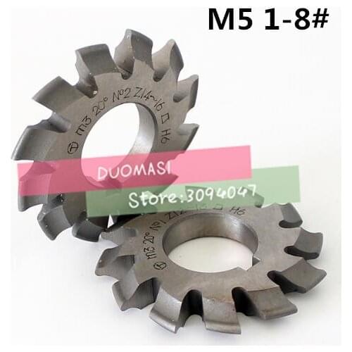 Free shipping 1PCS M5 Modulus PA20 degrees NO.1-NO.8 HSS Gear Milling cutter Gear cutting tools