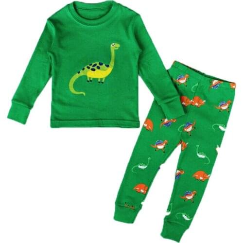 Free shipping Kids Baby Boys Girls clothes Dinosaur print Pyjamas Set long sleeve round neck Nightwear Sleepwear cotton Homewear