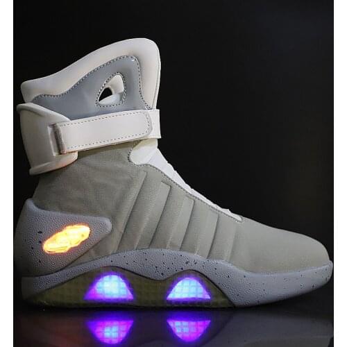 Free Shipping Sneakers Men 2020 Back To Future Shoes LED Light Glow Man High Top Sneakers Shoes Rechargeable