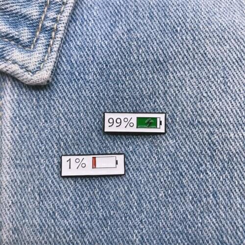 Lovers Pins Fashion Brooches for Couple Battery Power 1% 99% Attactive Clothes Accessories Jewelry Gift