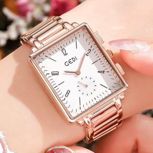 Fashion GEDI Brand Square Women Watches Rose Gold Elegant Stop Watch Females Wristwatch Simple Minimalism Business Casual Clock