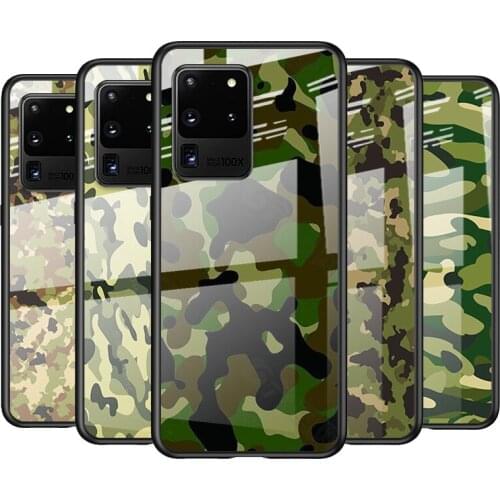 Tempered Glass Cover Camouflage For Samsung Galaxy S21 Ultra Plus 5G M51 M31 M21 Shockproof Shell Phone Case
