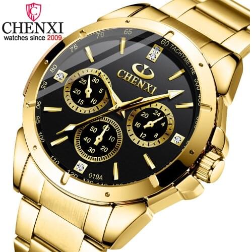 CHENXI Luxury Gold Dial Mens Watches New Fashion Business Quartz Watch Men Stainless Steel Luminous Waterproof Wrist Watches