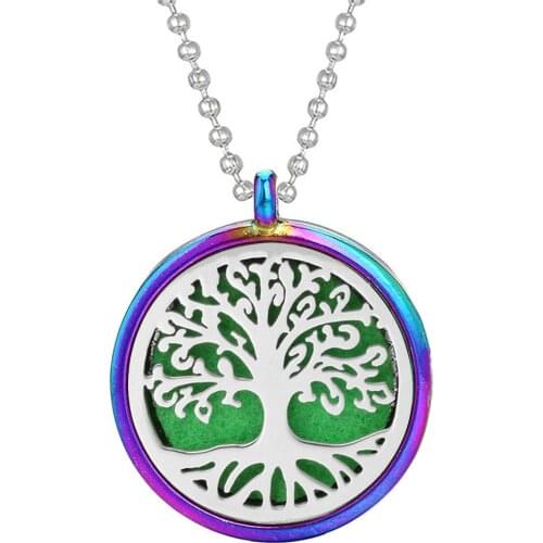 Tree of Life Colorful Aromatherapy Necklace Jewelry Perfume Pendant Diffuser Necklace Locket Essential Oil Diffuser Pendant