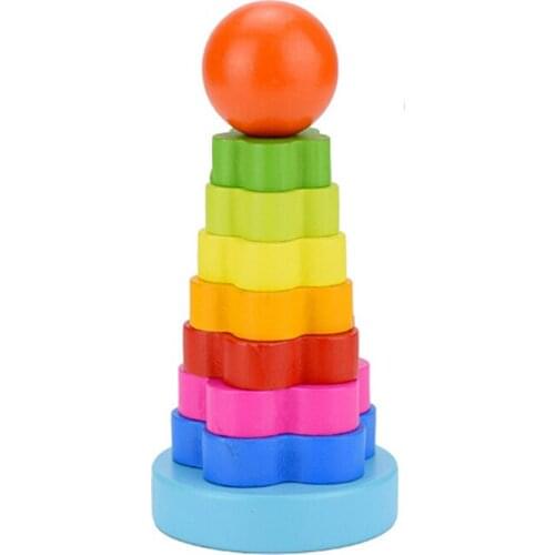 Kids Toy Wooden Puzzle Stacking Ring Tower Educational Toys Rainbow Stack Up K0235
