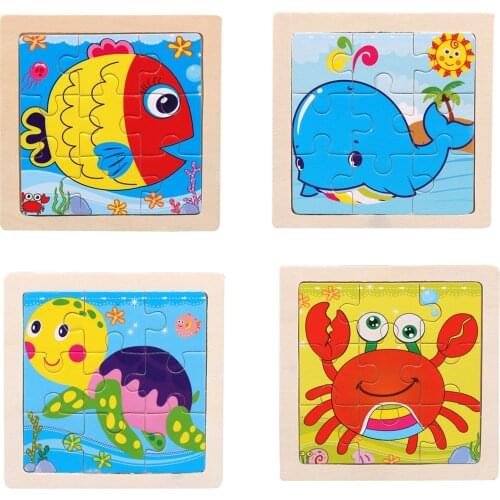 Baby Toys Wooden 3D Puzzle Tangram Shapes Learning Cartoon Animal Intelligence Puzzle Toys Educational Children Learning Jigsaw