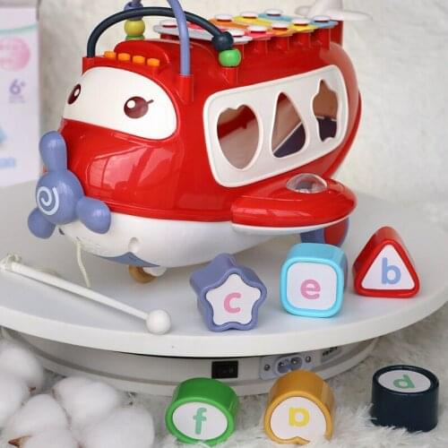 Baby Toys Multifunction Early Educational Car Toys Learning Music 5 in 1 Plane Plastic Blocks Round Beads Kids Birthday Gift