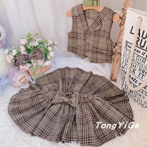 Kids baby girls autumn set for toddler blazer vest +pleated mini skirt 2 pieces baby outfits