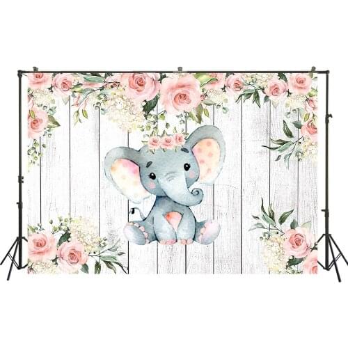 HUAYI Photography Backdrop Birthday Party Desserts Cake Table Decor Photo Booth Background Elephant Baby Shower Backdrop W-3619