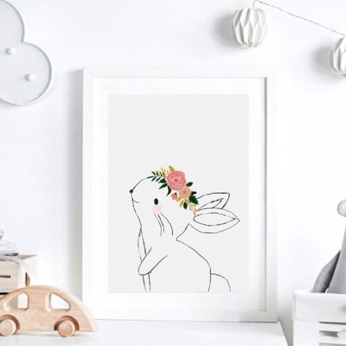 Canvas Painting Bunny Poster Prints Woodland Animals Rabbit Hare Pictures Farm Animal Print Nursery Sweet Wall Art Home Decor