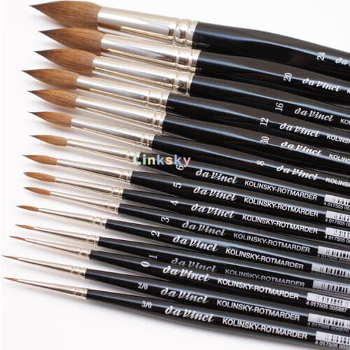 Da Vinci Watercolor Series 36 Paint Brush, Round Russian Red Sable with Black Handle,Great for watercolor, gouache, illustration