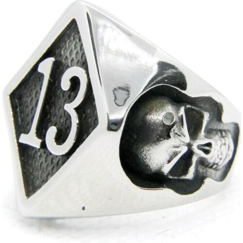 Free Shipping Number 13 Judas Skull Ring 316L Stainless Steel Punk Biker Gothic Style Jewellery Size 7-15
