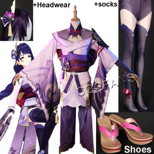 Game Genshin Impact Cosplay Costume Shogun Ba'al Cosplay Halloween Party Dress For Women men Girls Full Set Socks head wig
