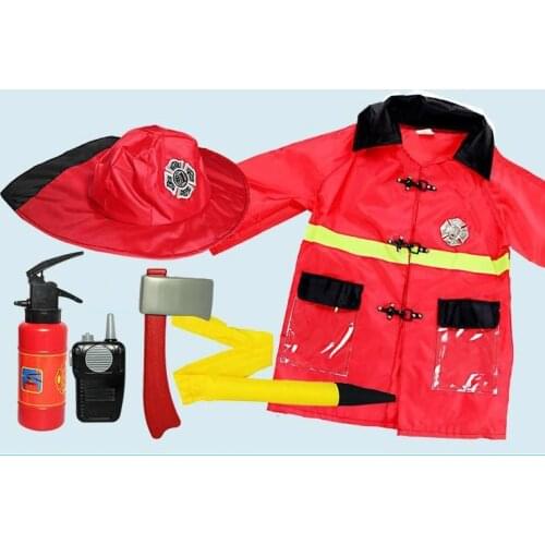 Fireman Costume for Kids Firefighter Cosplay - Dress Up for Kids (7 Pc Set) 3-7age size