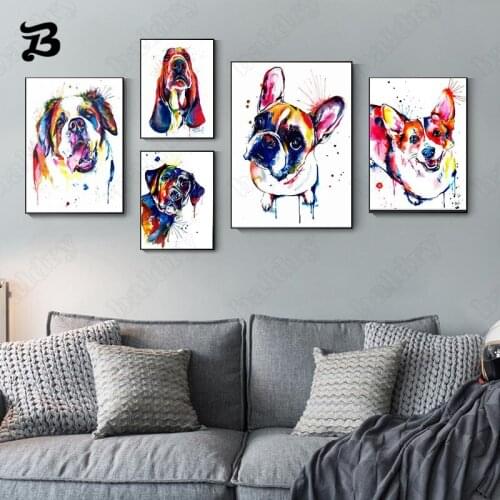 Colorful Animal Dog Canvas Painting Poster Abstract Wall Art Canvas Prints Pictures for Living Room and Bedroom Home Decoration